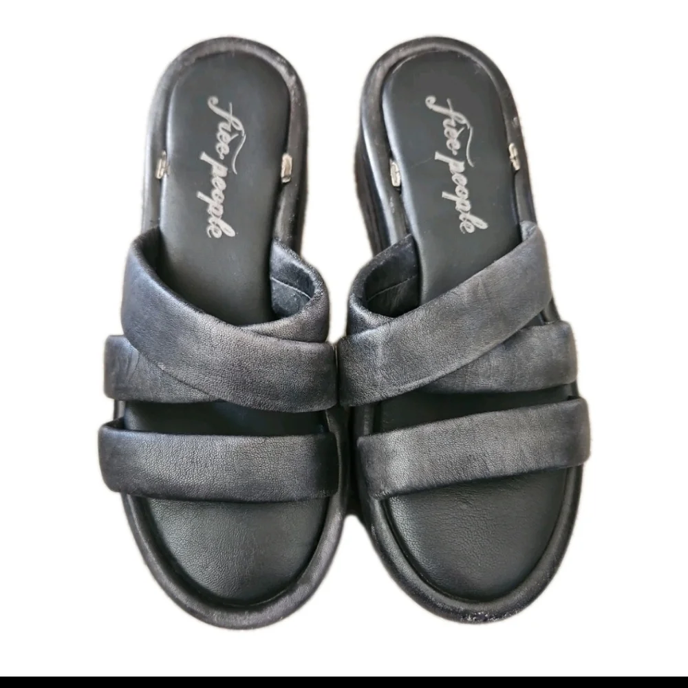 Free People Womens Black Harper Flatform Chunky Leather 90s Y2k Sandals 39.5